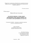 Мирная, Наталья Алексеевна. Анализ и оценка социально-экономической эффективности аграрного предпринимательства: дис. кандидат экономических наук: 08.00.05 - Экономика и управление народным хозяйством: теория управления экономическими системами; макроэкономика; экономика, организация и управление предприятиями, отраслями, комплексами; управление инновациями; региональная экономика; логистика; экономика труда. Ставрополь. 2008. 188 с.