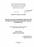 Сырыгин, Станислав Сергеевич. Диагностика и регулирование маркетинговой активности субъектов регионального рынка недвижимости: дис. кандидат экономических наук: 08.00.05 - Экономика и управление народным хозяйством: теория управления экономическими системами; макроэкономика; экономика, организация и управление предприятиями, отраслями, комплексами; управление инновациями; региональная экономика; логистика; экономика труда. Санкт-Петербург. 2010. 167 с.