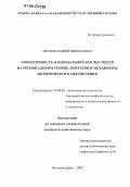 Фролов, Андрей Николаевич. Эффективность национальной безопасности на региональном уровне: критерии и механизмы политического обеспечения: дис. кандидат политических наук: 23.00.02 - Политические институты, этнополитическая конфликтология, национальные и политические процессы и технологии. Ростов-на-Дону. 2006. 144 с.