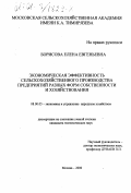 Борисова, Елена Евгеньевна. Экономическая эффективность сельскохозяйственного производства предприятий разных форм собственности и хозяйствования: дис. кандидат экономических наук: 08.00.05 - Экономика и управление народным хозяйством: теория управления экономическими системами; макроэкономика; экономика, организация и управление предприятиями, отраслями, комплексами; управление инновациями; региональная экономика; логистика; экономика труда. Москва. 2000. 149 с.