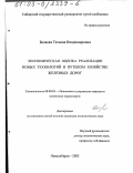 Беляева, Татьяна Владимировна. Экономическая оценка реализации новых технологий в путевом хозяйстве железных дорог: дис. кандидат экономических наук: 08.00.05 - Экономика и управление народным хозяйством: теория управления экономическими системами; макроэкономика; экономика, организация и управление предприятиями, отраслями, комплексами; управление инновациями; региональная экономика; логистика; экономика труда. Новосибирск. 2003. 159 с.