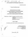 Гунина, Елена Николаевна. Экономические основы организационного проектирования интегрированных структур в системе региональной экономики: дис. кандидат экономических наук: 08.00.05 - Экономика и управление народным хозяйством: теория управления экономическими системами; макроэкономика; экономика, организация и управление предприятиями, отраслями, комплексами; управление инновациями; региональная экономика; логистика; экономика труда. Ростов-на-Дону. 2001. 194 с.