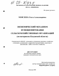 Моисеева, Ольга Александровна. Экономический механизм функционирования сельскохозяйственных организаций: На материалах Калужской области: дис. кандидат экономических наук: 08.00.05 - Экономика и управление народным хозяйством: теория управления экономическими системами; макроэкономика; экономика, организация и управление предприятиями, отраслями, комплексами; управление инновациями; региональная экономика; логистика; экономика труда. Москва. 2004. 202 с.