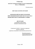 Пирумов, Георгий Сергеевич. Экономический механизм управления инвестиционной деятельностью государства в бюджетной сфере в современных условиях: дис. кандидат экономических наук: 08.00.05 - Экономика и управление народным хозяйством: теория управления экономическими системами; макроэкономика; экономика, организация и управление предприятиями, отраслями, комплексами; управление инновациями; региональная экономика; логистика; экономика труда. Москва. 2005. 162 с.