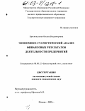 Краснокутская, Оксана Владимировна. Экономико-статистический анализ финансовых результатов деятельности предприятий: дис. кандидат экономических наук: 08.00.12 - Бухгалтерский учет, статистика. Москва. 2002. 174 с.