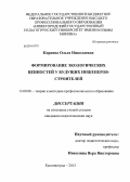 Корнева, Ольга Николаевна. Формирование экологических ценностей у будущих инженеров-строителей: дис. кандидат наук: 13.00.08 - Теория и методика профессионального образования. Калининград. 2013. 290 с.