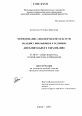 Соколова, Татьяна Юрьевна. Формирование экологической культуры младших школьников в условиях дополнительного образования: дис. кандидат педагогических наук: 13.00.01 - Общая педагогика, история педагогики и образования. Киров. 2006. 204 с.