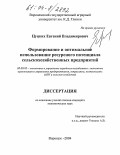 Цуцких, Евгений Владимирович. Формирование и оптимальное использование ресурсного потенциала сельскохозяйственных предприятий: дис. кандидат экономических наук: 08.00.05 - Экономика и управление народным хозяйством: теория управления экономическими системами; макроэкономика; экономика, организация и управление предприятиями, отраслями, комплексами; управление инновациями; региональная экономика; логистика; экономика труда. Воронеж. 2004. 147 с.