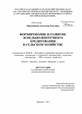 Чередникова, Ангелина Олеговна. Формирование и развитие земельно-ипотечного кредитования в сельском хозяйстве: дис. кандидат наук: 08.00.05 - Экономика и управление народным хозяйством: теория управления экономическими системами; макроэкономика; экономика, организация и управление предприятиями, отраслями, комплексами; управление инновациями; региональная экономика; логистика; экономика труда. Воронеж. 2013. 400 с.