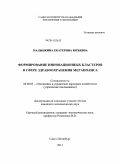 Малынкина, Екатерина Юрьевна. Формирование инновационных кластеров в сфере здравоохранения мегаполиса: дис. кандидат экономических наук: 08.00.05 - Экономика и управление народным хозяйством: теория управления экономическими системами; макроэкономика; экономика, организация и управление предприятиями, отраслями, комплексами; управление инновациями; региональная экономика; логистика; экономика труда. Санкт-Петербург. 2011. 155 с.