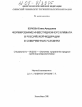 Боркова, Елена Аркадьевна. Формирование инвестиционного климата в Российской Федерации в современных условиях: дис. кандидат экономических наук: 08.00.05 - Экономика и управление народным хозяйством: теория управления экономическими системами; макроэкономика; экономика, организация и управление предприятиями, отраслями, комплексами; управление инновациями; региональная экономика; логистика; экономика труда. Новосибирск. 2005. 170 с.