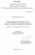 Михайлов, Михаил Сергеевич. Формирование правовой культуры педагога профессионального обучения: дис. кандидат педагогических наук: 13.00.08 - Теория и методика профессионального образования. Нижний Новгород. 2006. 217 с.