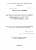 Мамута, Михаил Валерьевич. Формирование рынка небанковских микрофинансовых услуг в Российской Федерации: дис. кандидат экономических наук: 08.00.05 - Экономика и управление народным хозяйством: теория управления экономическими системами; макроэкономика; экономика, организация и управление предприятиями, отраслями, комплексами; управление инновациями; региональная экономика; логистика; экономика труда. Москва. 2010. 136 с.