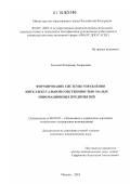 Хасилев, Владимир Андреевич. Формирование системы управления интеллектуальной собственностью малых инновационных предприятий: дис. кандидат экономических наук: 08.00.05 - Экономика и управление народным хозяйством: теория управления экономическими системами; макроэкономика; экономика, организация и управление предприятиями, отраслями, комплексами; управление инновациями; региональная экономика; логистика; экономика труда. Москва. 2010. 120 с.