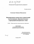 Семенкова, Татьяна Николаевна. Формирование ценностных ориентаций воспитанников образовательных учреждений интернатного типа: дис. кандидат педагогических наук: 13.00.01 - Общая педагогика, история педагогики и образования. Кемерово. 2004. 239 с.