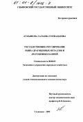 Лукьянова, Татьяна Геннадьевна. Государственное регулирование рынка драгоценных металлов и драгоценных камней: дис. кандидат экономических наук: 08.00.05 - Экономика и управление народным хозяйством: теория управления экономическими системами; макроэкономика; экономика, организация и управление предприятиями, отраслями, комплексами; управление инновациями; региональная экономика; логистика; экономика труда. Ульяновск. 2000. 201 с.