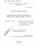 Марченко, Владимир Михайлович. Инновации в достижении экономической безопасности хозяйствующих субъектов: дис. кандидат экономических наук: 08.00.05 - Экономика и управление народным хозяйством: теория управления экономическими системами; макроэкономика; экономика, организация и управление предприятиями, отраслями, комплексами; управление инновациями; региональная экономика; логистика; экономика труда. Санкт-Петербург. 2003. 153 с.