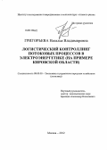 Григорьева, Наталья Владимировна. Логистический контроллинг потоковых процессов в электроэнергетике: на примере Кировской области: дис. кандидат экономических наук: 08.00.05 - Экономика и управление народным хозяйством: теория управления экономическими системами; макроэкономика; экономика, организация и управление предприятиями, отраслями, комплексами; управление инновациями; региональная экономика; логистика; экономика труда. Москва. 2012. 148 с.