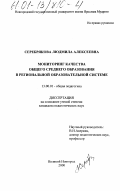 Серебрякова, Людмила Алексеевна. Мониторинг качества общего среднего образования в региональной образовательной системе: дис. кандидат педагогических наук: 13.00.01 - Общая педагогика, история педагогики и образования. Великий Новгород. 2000. 209 с.