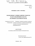 Воронцова, Лариса Сергеевна. Необходимые условия развития субъектов малого предпринимательства: На примере Хабаровского края: дис. кандидат экономических наук: 08.00.05 - Экономика и управление народным хозяйством: теория управления экономическими системами; макроэкономика; экономика, организация и управление предприятиями, отраслями, комплексами; управление инновациями; региональная экономика; логистика; экономика труда. Хабаровск. 2004. 208 с.