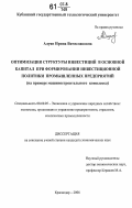 Алуян, Ирина Вячеславовна. Оптимизация структуры инвестиций в основной капитал при формировании инвестиционной политики промышленных предприятий: на примере машиностроительного комплекса: дис. кандидат экономических наук: 08.00.05 - Экономика и управление народным хозяйством: теория управления экономическими системами; макроэкономика; экономика, организация и управление предприятиями, отраслями, комплексами; управление инновациями; региональная экономика; логистика; экономика труда. Краснодар. 2006. 173 с.