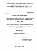 Малько, Станислав Викторович. Политико-правовые стратегии формирования институтов российского гражданского общества: дис. кандидат юридических наук: 23.00.02 - Политические институты, этнополитическая конфликтология, национальные и политические процессы и технологии. Ростов-на-Дону. 2009. 148 с.