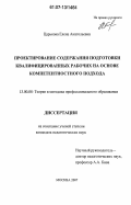 Царькова, Елена Анатольевна. Проектирование содержания подготовки квалифицированных рабочих на основе компетентностного подхода: дис. кандидат педагогических наук: 13.00.08 - Теория и методика профессионального образования. Москва. 2007. 282 с.