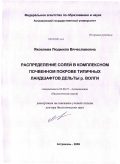 Яковлева, Людмила Вячеславовна. Распределение солей в комплексном почвенном покрове типичных ландшафтов дельты р. Волги: дис. доктор биологических наук: 03.00.27 - Почвоведение. Астрахань. 2009. 300 с.