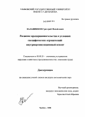 Калашников, Григорий Михайлович. Развитие предпринимательства в условиях специфических ограничений: внутриорганизационный аспект: дис. кандидат экономических наук: 08.00.05 - Экономика и управление народным хозяйством: теория управления экономическими системами; макроэкономика; экономика, организация и управление предприятиями, отраслями, комплексами; управление инновациями; региональная экономика; логистика; экономика труда. Тамбов. 2008. 183 с.