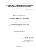 Рюмкин Сергей Владимирович. Развитие сельских территорий Сибири: дис. доктор наук: 00.00.00 - Другие cпециальности. ФГБОУ ВО «Новосибирский государственный аграрный университет». 2023. 528 с.