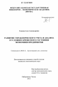 Елакова, Алла Александровна. Развитие управленческого учета и анализа в условиях кризисного состояния экономики предприятия: дис. кандидат экономических наук: 08.00.12 - Бухгалтерский учет, статистика. Набережные Челны. 2012. 209 с.