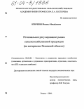 Крючков, Михаил Михайлович. Региональное регулирование рынка сельскохозяйственной продукции: На материалах Рязанской области: дис. кандидат экономических наук: 08.00.05 - Экономика и управление народным хозяйством: теория управления экономическими системами; макроэкономика; экономика, организация и управление предприятиями, отраслями, комплексами; управление инновациями; региональная экономика; логистика; экономика труда. Рязань. 2004. 214 с.