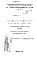 Чупанов, Абдулла Хизриевич. Система формирования профессиональной культуры будущего менеджера туризма: дис. доктор педагогических наук: 13.00.08 - Теория и методика профессионального образования. Махачкала. 2006. 306 с.