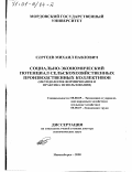 Сергеев, Михаил Павлович. Социально-экономический потенциал сельскохозяйственных производственных коллективов: Методология формирования и практика использования: дис. доктор экономических наук: 08.00.05 - Экономика и управление народным хозяйством: теория управления экономическими системами; макроэкономика; экономика, организация и управление предприятиями, отраслями, комплексами; управление инновациями; региональная экономика; логистика; экономика труда. Новосибирск. 2000. 228 с.