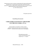 Золин Игорь Евгеньевич. Социальные факторы регулирования российского рынка труда: дис. доктор наук: 22.00.03 - Экономическая социология и демография. ФГАОУ ВО «Национальный исследовательский Нижегородский государственный университет им. Н.И. Лобачевского». 2020. 310 с.