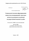 Талынёв, Валерий Егорович. Социальный механизм формирования ценностно-мотивационной структуры личности руководителя органов государственной военной службы: дис. доктор социологических наук: 22.00.08 - Социология управления. Хабаровск. 2009. 456 с.