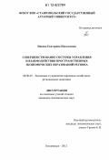 Нинева, Екатерина Николаевна. Совершенствование системы управления и взаимодействия пространственных экономических образований региона: дис. кандидат экономических наук: 08.00.05 - Экономика и управление народным хозяйством: теория управления экономическими системами; макроэкономика; экономика, организация и управление предприятиями, отраслями, комплексами; управление инновациями; региональная экономика; логистика; экономика труда. Кисловодск. 2012. 166 с.