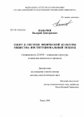 Паначев, Валерий Дмитриевич. Спорт в системе физической культуры общества: институциональный подход: дис. доктор социологических наук: 22.00.04 - Социальная структура, социальные институты и процессы. Пермь. 2008. 345 с.