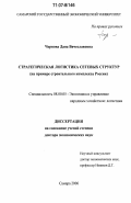 Чернова, Дана Вячеславовна. Стратегическая логистика сетевых структур: на примере строительного комплекса России: дис. доктор экономических наук: 08.00.05 - Экономика и управление народным хозяйством: теория управления экономическими системами; макроэкономика; экономика, организация и управление предприятиями, отраслями, комплексами; управление инновациями; региональная экономика; логистика; экономика труда. Самара. 2006. 269 с.