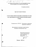 Крутова, Галина Глебовна. Структурные преобразования в экономике России: Регулирование на федеральном и региональном уровне: дис. кандидат экономических наук: 08.00.05 - Экономика и управление народным хозяйством: теория управления экономическими системами; макроэкономика; экономика, организация и управление предприятиями, отраслями, комплексами; управление инновациями; региональная экономика; логистика; экономика труда. Москва. 1999. 167 с.