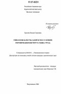 Крутова, Оксана Сергеевна. Типология качества занятости в условиях формирования института рынка труда: дис. кандидат экономических наук: 08.00.01 - Экономическая теория. Петрозаводск. 2006. 176 с.