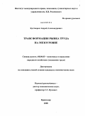 Бухтаяров, Андрей Александрович. Трансформация рынка труда на мезоуровне: дис. кандидат экономических наук: 08.00.05 - Экономика и управление народным хозяйством: теория управления экономическими системами; макроэкономика; экономика, организация и управление предприятиями, отраслями, комплексами; управление инновациями; региональная экономика; логистика; экономика труда. Краснодар. 2008. 181 с.