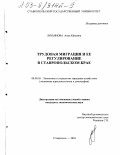 Лукьянова, Анна Юрьевна. Трудовая миграция и ее регулирование в Ставропольском крае: дис. кандидат экономических наук: 08.00.05 - Экономика и управление народным хозяйством: теория управления экономическими системами; макроэкономика; экономика, организация и управление предприятиями, отраслями, комплексами; управление инновациями; региональная экономика; логистика; экономика труда. Ставрополь. 2003. 158 с.