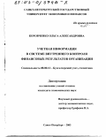 Коровченко, Ольга Александровна. Учетная информация в системе внутреннего контроля финансовых результатов организации: дис. кандидат экономических наук: 08.00.12 - Бухгалтерский учет, статистика. Санкт-Петербург. 2003. 206 с.