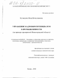 Кузнецова, Инна Вячеславовна. Управление кадровым потенциалом в промышленности: На примере предприятий Нижегородской области: дис. кандидат экономических наук: 08.00.05 - Экономика и управление народным хозяйством: теория управления экономическими системами; макроэкономика; экономика, организация и управление предприятиями, отраслями, комплексами; управление инновациями; региональная экономика; логистика; экономика труда. Казань. 2002. 169 с.