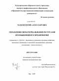 Радыгин, Юрий Александрович. Управление нематериальными ресурсами промышленного предприятия: дис. кандидат экономических наук: 08.00.05 - Экономика и управление народным хозяйством: теория управления экономическими системами; макроэкономика; экономика, организация и управление предприятиями, отраслями, комплексами; управление инновациями; региональная экономика; логистика; экономика труда. Уфа. 2009. 229 с.