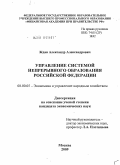 Ждан, Александр Александрович. Управление системой непрерывного образования Российской Федерации: дис. кандидат экономических наук: 08.00.05 - Экономика и управление народным хозяйством: теория управления экономическими системами; макроэкономика; экономика, организация и управление предприятиями, отраслями, комплексами; управление инновациями; региональная экономика; логистика; экономика труда. Москва. 2009. 189 с.