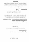 Ерохин, Андрей Николаевич. Устойчивость как фактор повышения эффективности воспроизводства: дис. кандидат экономических наук: 08.00.05 - Экономика и управление народным хозяйством: теория управления экономическими системами; макроэкономика; экономика, организация и управление предприятиями, отраслями, комплексами; управление инновациями; региональная экономика; логистика; экономика труда. Воронеж. 2006. 150 с.