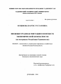 Мукимова, Наргис Рустамовна. Внешняя трудовая миграция в контексте экономической безопасности: на материалах Республики Таджикистан: дис. кандидат экономических наук: 08.00.05 - Экономика и управление народным хозяйством: теория управления экономическими системами; макроэкономика; экономика, организация и управление предприятиями, отраслями, комплексами; управление инновациями; региональная экономика; логистика; экономика труда. Душанбе. 2010. 162 с.