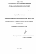 Тюрнина, Ольга Олеговна. Взаимодействие факторов развития региональных рынков труда: дис. кандидат экономических наук: 08.00.05 - Экономика и управление народным хозяйством: теория управления экономическими системами; макроэкономика; экономика, организация и управление предприятиями, отраслями, комплексами; управление инновациями; региональная экономика; логистика; экономика труда. Ижевск. 2006. 255 с.